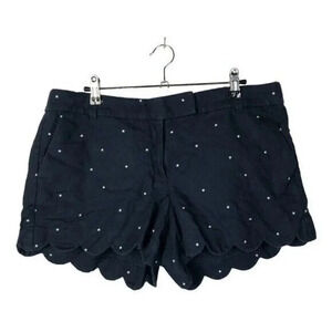 J. Crew Navy Blue White Star Linen Scallop Hem Shorts 12